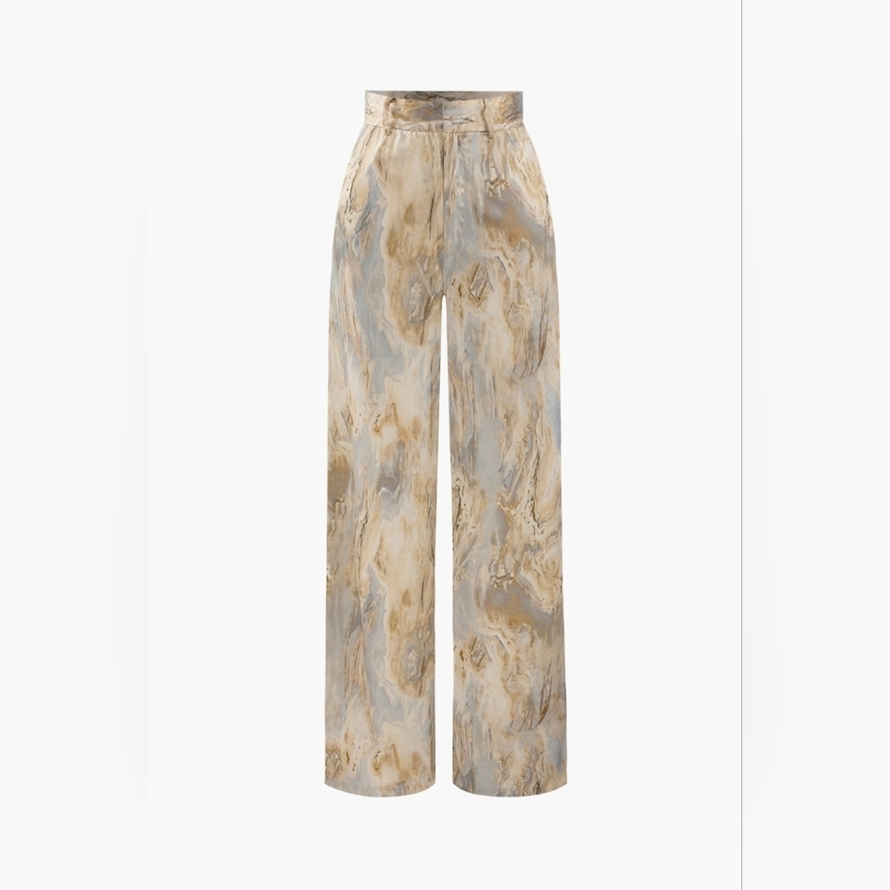 Micas Marble Print High Waisted Fulllength Straight Leg Pants